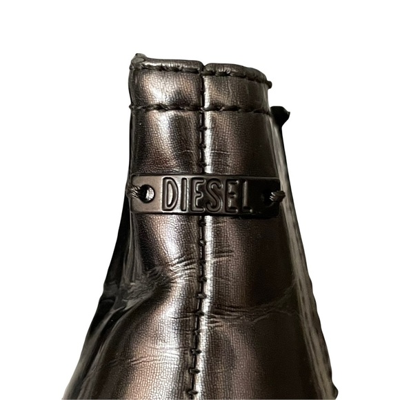 Diesel Black Leather Chelsea Ankle Boots US 6 Drinky Party Kitten Heel Metallic - Picture 6 of 11